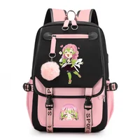 Cute Kanroji Mitsuri Backpack New Teenage Outdoor Street Anime Backpack High Quality USB Backpack Kanroji Mitsuri Backpack 1
