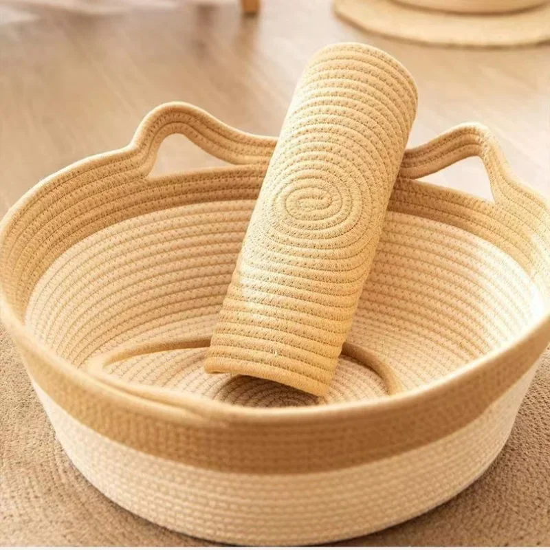SHISHI Coarse hemp rattan woven cat nest four seasons universal cat bed woven sleeping mat dog kennel pet mat cooling pet bed