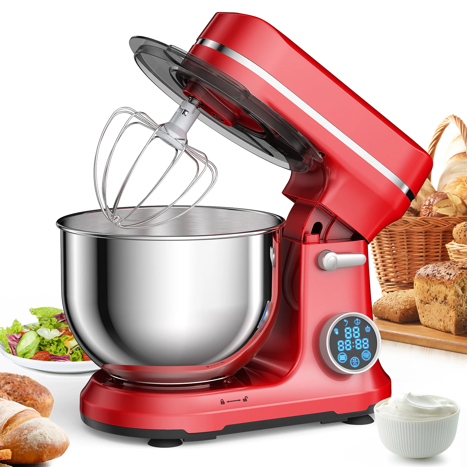 BioloMix Kitchen Food Stand Mixer, 1200W 11-Speeds DC Motor, Digital OLED Screen, Electric Food Mixer with Dough Hook, Whisk 2