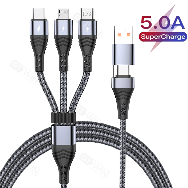 5A Super Charge 6 In 1 Usb Cable Fast Charging For Iphone 13 12 11 Pro Micro Usb Type C Cable Charge Cables For  Xiaomi Samsung