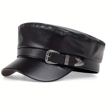 Large Belt Buckle Leather Hat 1