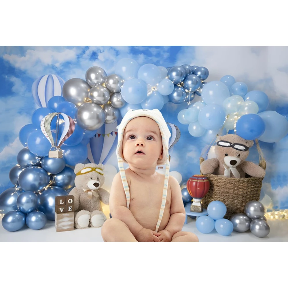 Photo Backdrop AI Balloon Baby 1st Birthday Backdrop Photography Newborn Shower Party Table Decor Baby Photo Photographic Cake Smash Background