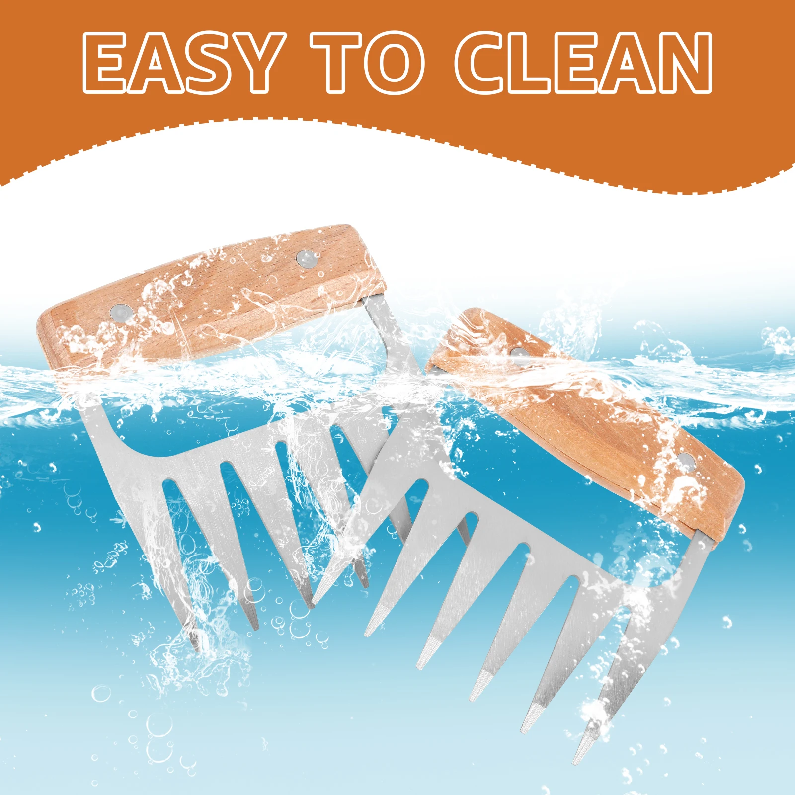 2Pcs Meat Shredder Claws Stainless Steel BBQ Meat Claws with Wood Handle Portable Efficient Pulled Pork Shredder Claws for Grill