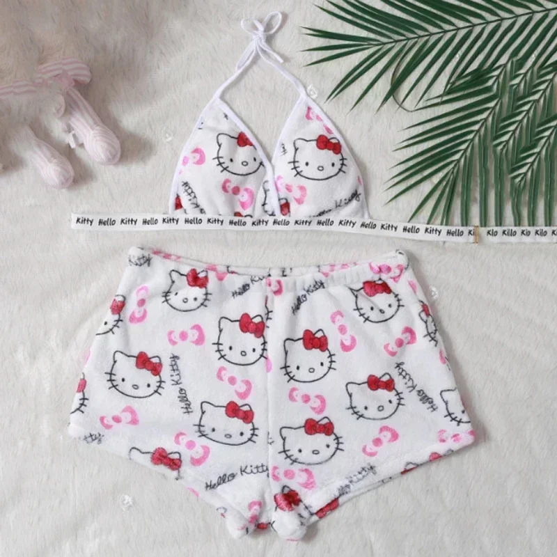 Sanrio Cartoon Hello Kitty Loose Ladies Pajama Suits Womens Sleep Bottoms Lounge Summer Beachwear Home Wear for Women Two-Piece 3