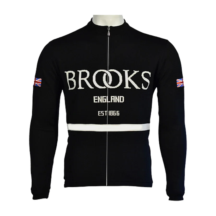 Brooks Cycling Jersey Long Sleeve Winter Fleece & No Fleece Retro Racing Bike Clothing Maillot Ropa Ciclismo Black