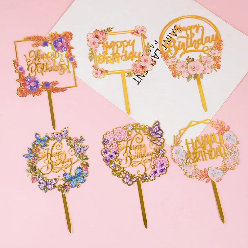 Goldene Acryl alles Gute zum Geburtstag Kuchen Topper Erwachsene Kinder Geburtstag Kuchen Dekoration Baby Dusche DIY Dessert Kuchen Einsatz Multi Stile – Detail 25