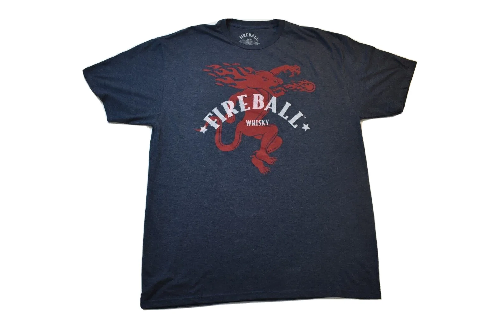 Fireball Whisky Mens Big & Tall Demon Devil Logo Navy Heather Shirt New Lt-2Xlb Maniche Lunghe