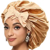 Custom Logo Women'S Satin Bonnet With Wide Stretch Ties Band Long Tail Bonnet Satin Cheveux Nuit Silk Sleeping Night Cap Bonnets 1