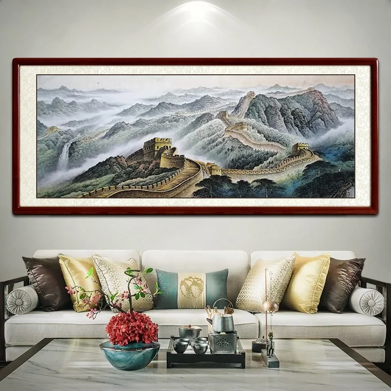 Wanli 만리장성 벽화 산 그림 풍경 그림 중국어 번체 그림 거실 장식 그림, 새로운 중국 손으로 그린 사무실 벽걸이 그림