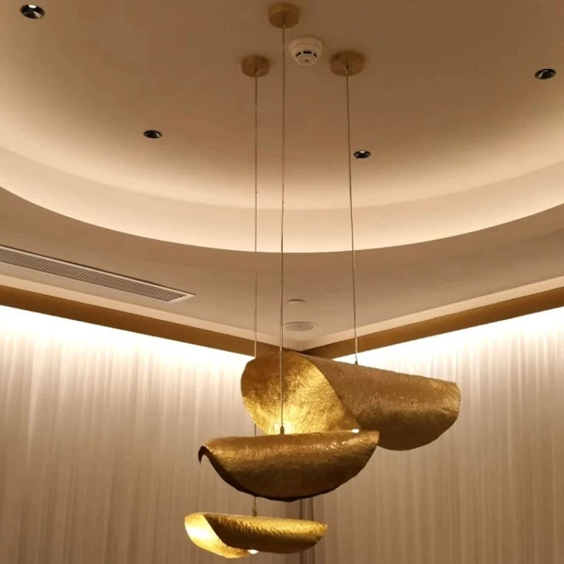 

Designer Lotus Leaf Hat Copper Pendant Lamp For Living Room Restaurant Light Bar Furniture Decorative Lights E14