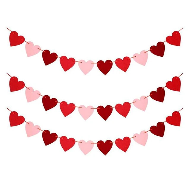 3pcs Red Hearts Felt Garland Banner Pull Flowers Valentine Wedding Birthday Party Decor Supplies Wedding Photo Props 1
