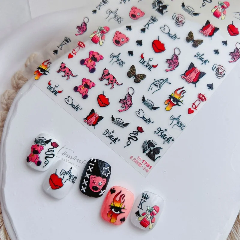 

[Meow.Sensei] Relief 1781 Hot Adhesive Cute Nail Stickers Japanese Stickers Nail Sticker Paper Pink Cat Punk