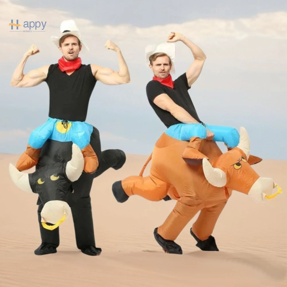 Men's Inflatable Bull Rider Costume - Cowboy Matador Halloween Outfit, One-Piece Fun