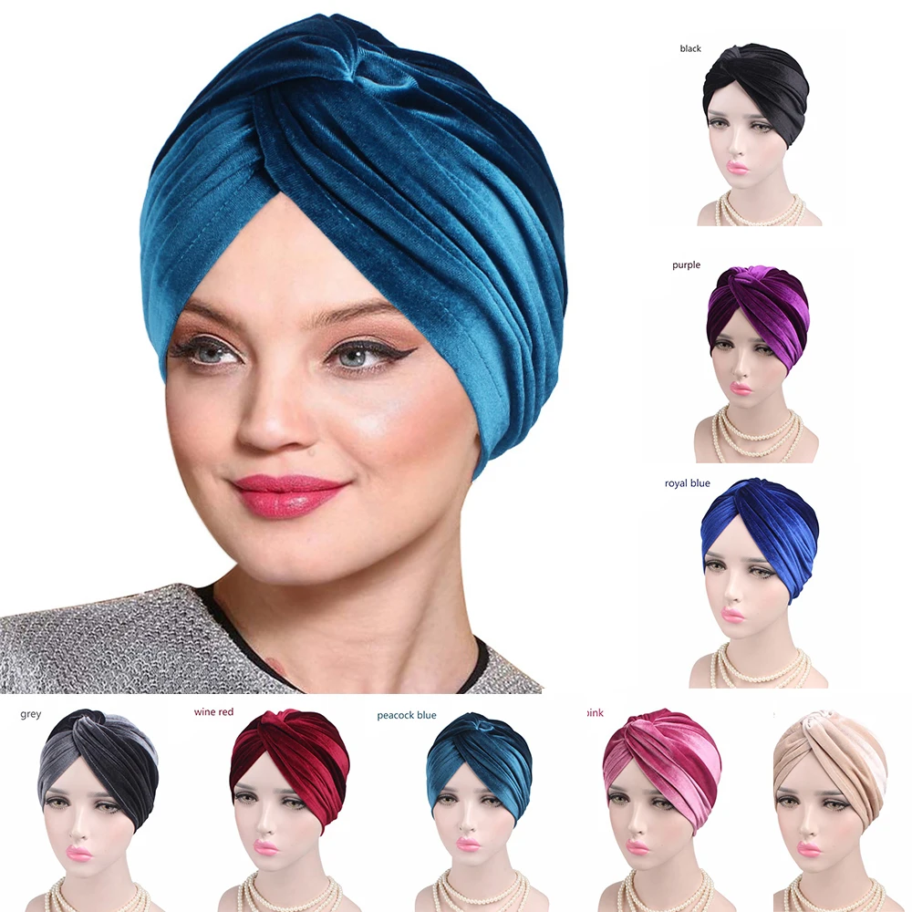 

Instant Turban for Women Velvet Turban Hat Soft Stretch Cross Twist Hat Muslim Turban Light Moderate Headwear Elegant Hijab