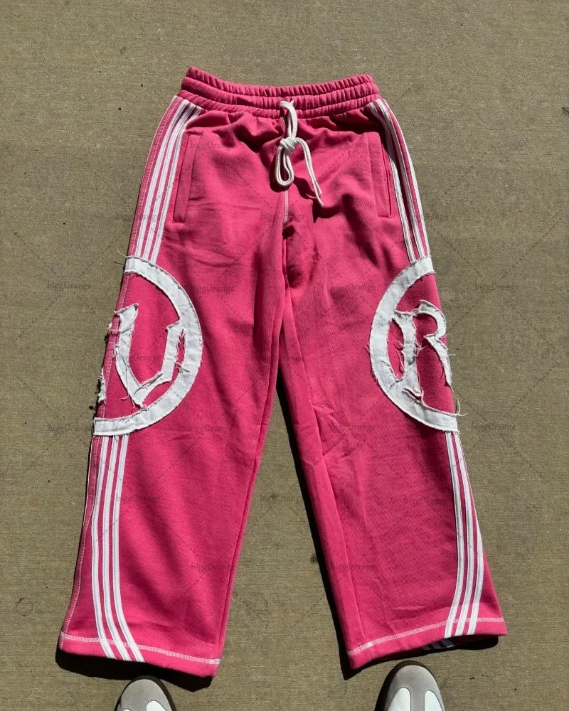 Y2k European and American Hip-hop Street Harajuku Casual Wide-leg Pants with Personalized Splicing Striped Drawstring Sweatpants casual pants sports pants casual sports pants