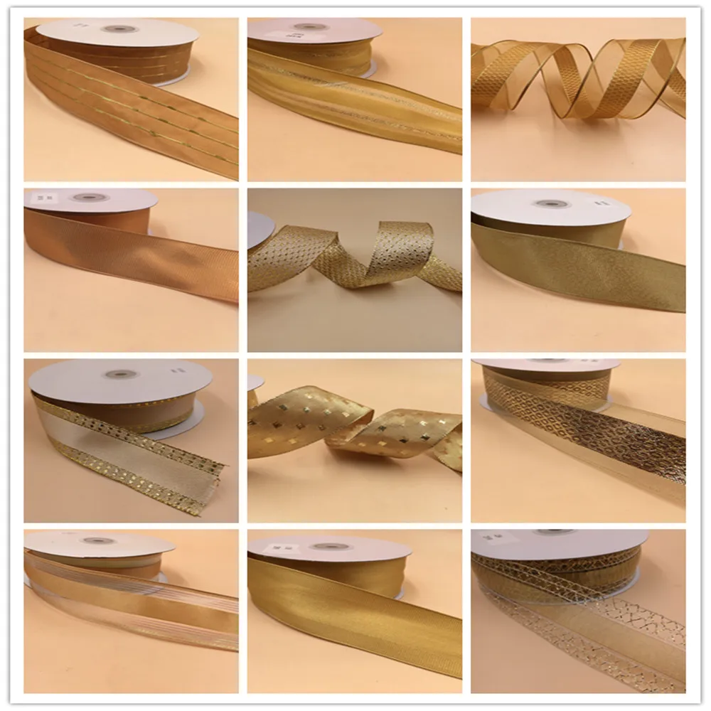 

38MM Gold Ribbon 25yards Wire Edge Tap for Birthday Decoration Gift Wrapping 1-1/2"