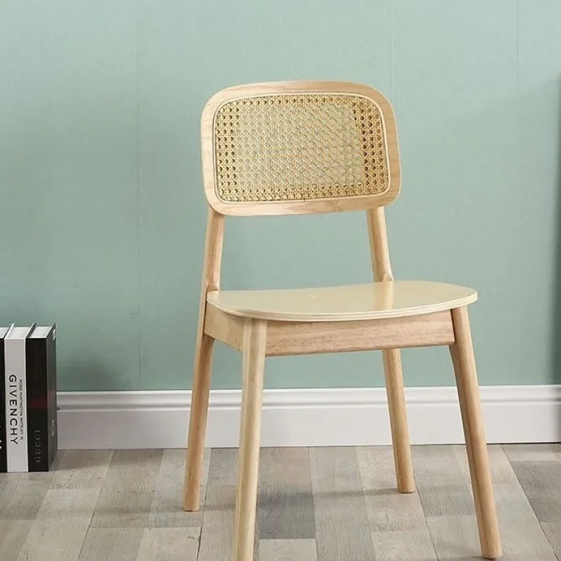 Home Back Simple Leisure Chair Nordic Rattan Kitchen Dining Chair Solid Wood Living Room Balcony Seat Furniture