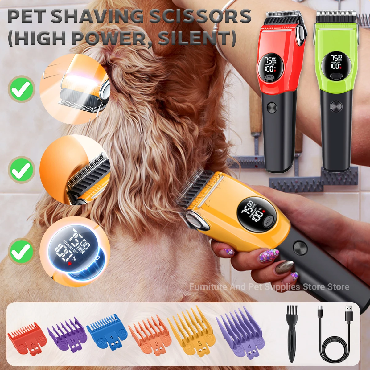 Electric Dogs Grooming Clipper Professional Hair Cutter for Pets Hair Trimmer Cordless Low Noise Shaver Cutter Machine Scissors 1