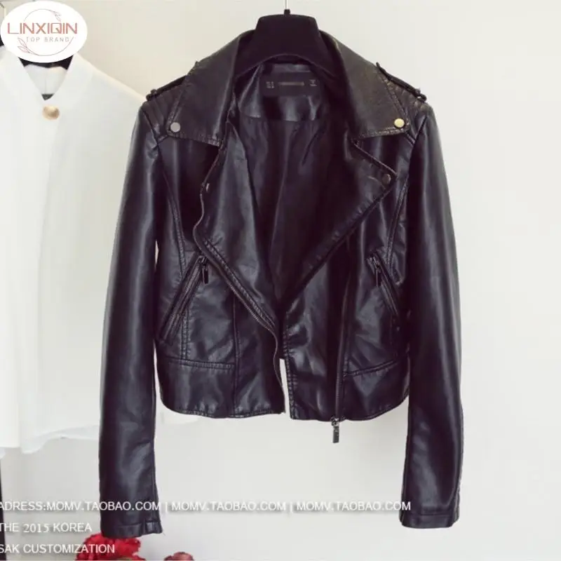 

2024 New Fashion Women Smooth Motorcycle Faux Leather Jackets Ladies Long Sleeve Autumn Winter Biker Streetwear Black Pink Coat