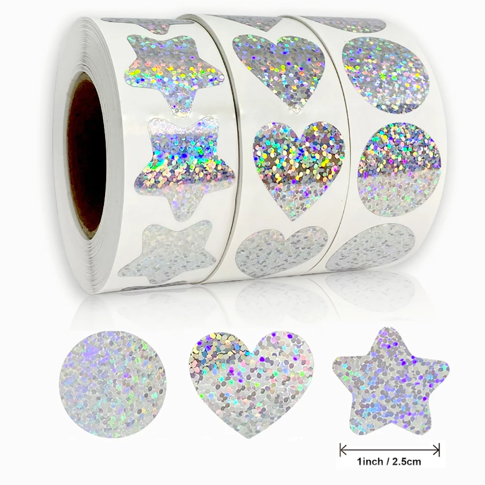 

500Pcs Glitter Heart Star Round Sequin Sticker 1Inch/2.5cm Birthday Party Label Stickers