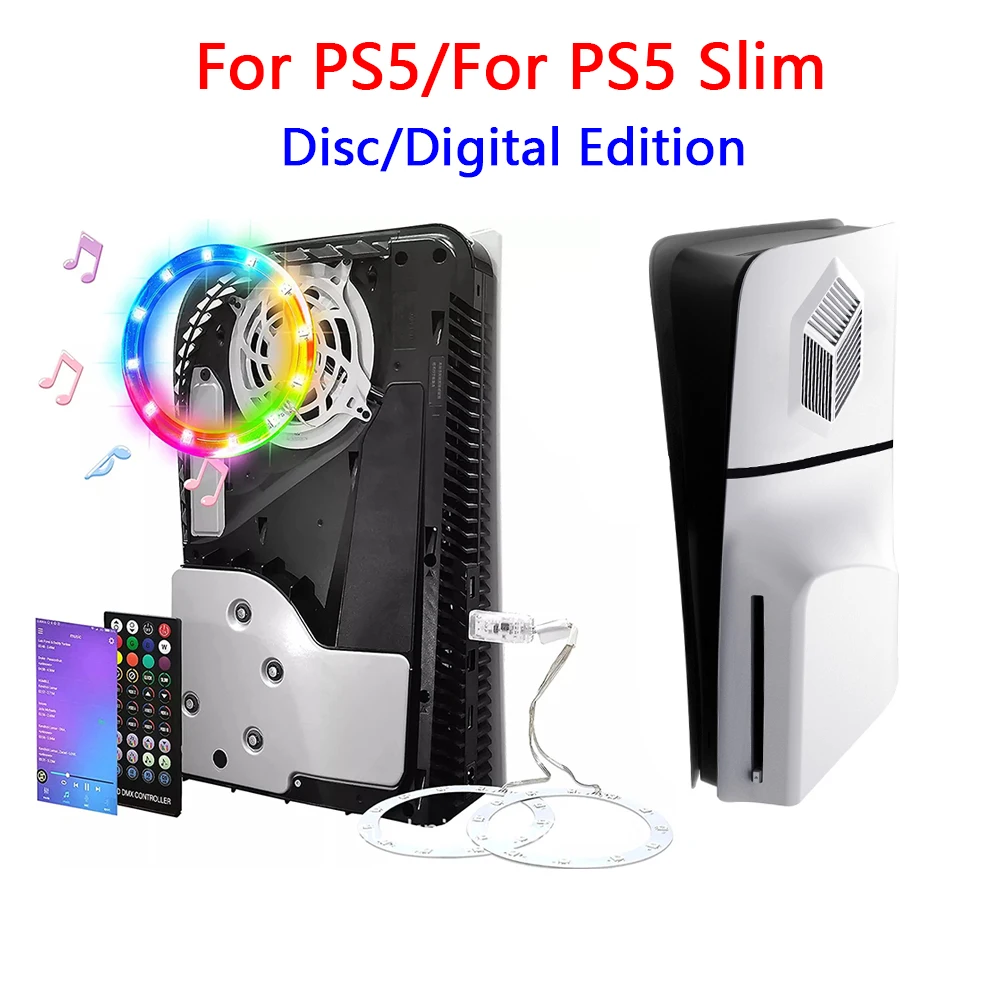 Per Sony Ps5 Slim Console Ventola Di Raffreddamento Striscia Luminosa Rgb Con Pickup Coperchio Superiore Shell Sostituzione Per Disco Ps5/Edizione Dig