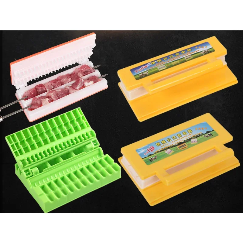 New Double Row BBQ Meat Skewer Machine Multifunctional Reusable Plastic BBQ Skewer Maker Kebab Tool Kitchen Accessories Camping