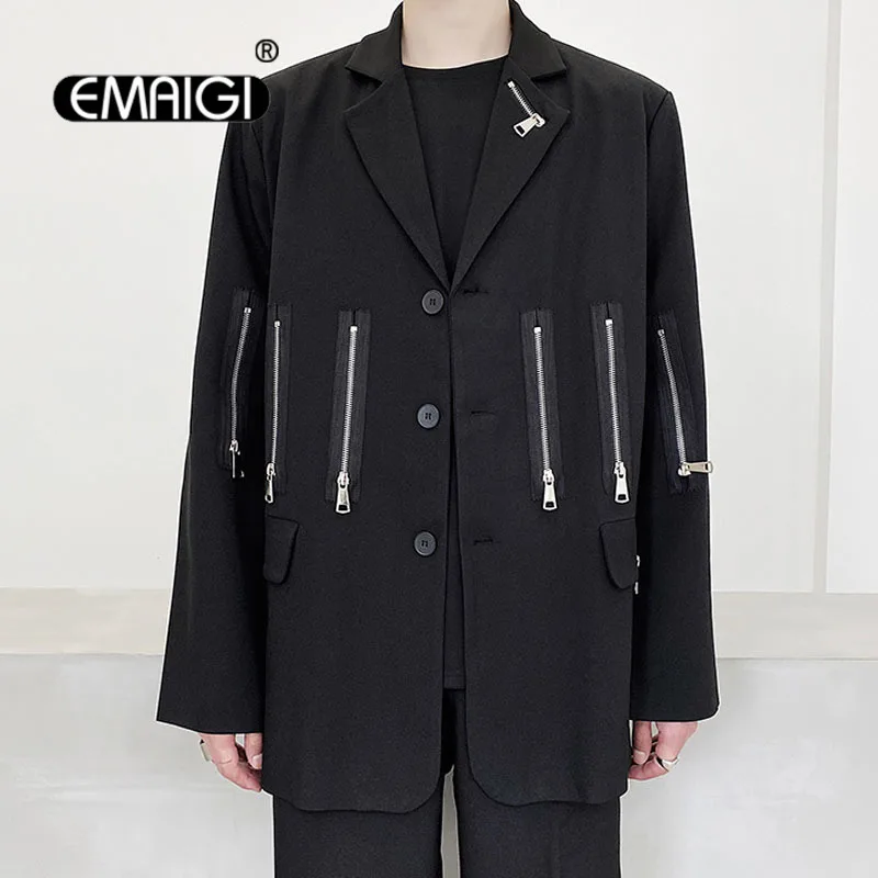 

Men Zipper Streetwear Hip Hop Casual Suit Blazers Jacket Male Women Couple Fashion Show Suit Coat Outerwear