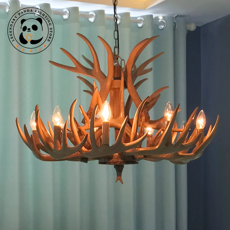 

Decor Home Antler Chandelier Restaurant Pendant Light Industrial Suspension for Living Room Loft Resin Deer Hanging Lamp Fixture