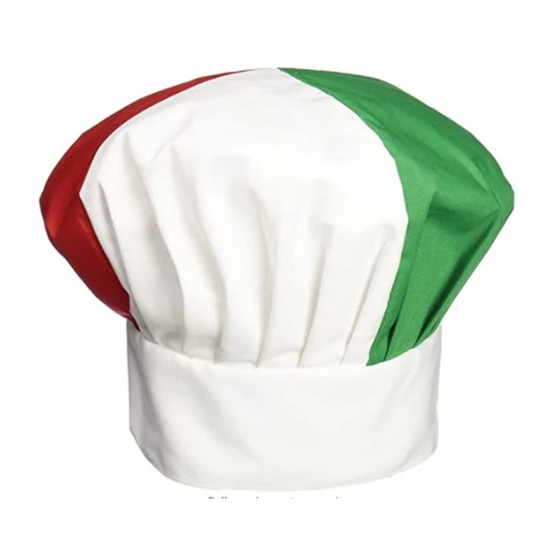 Chapeau de Chef à coutures rouges, blanches et vertes pour hommes, casquette de cuisine élastique, restauration, chapeau uni rayé, cantine cuisson