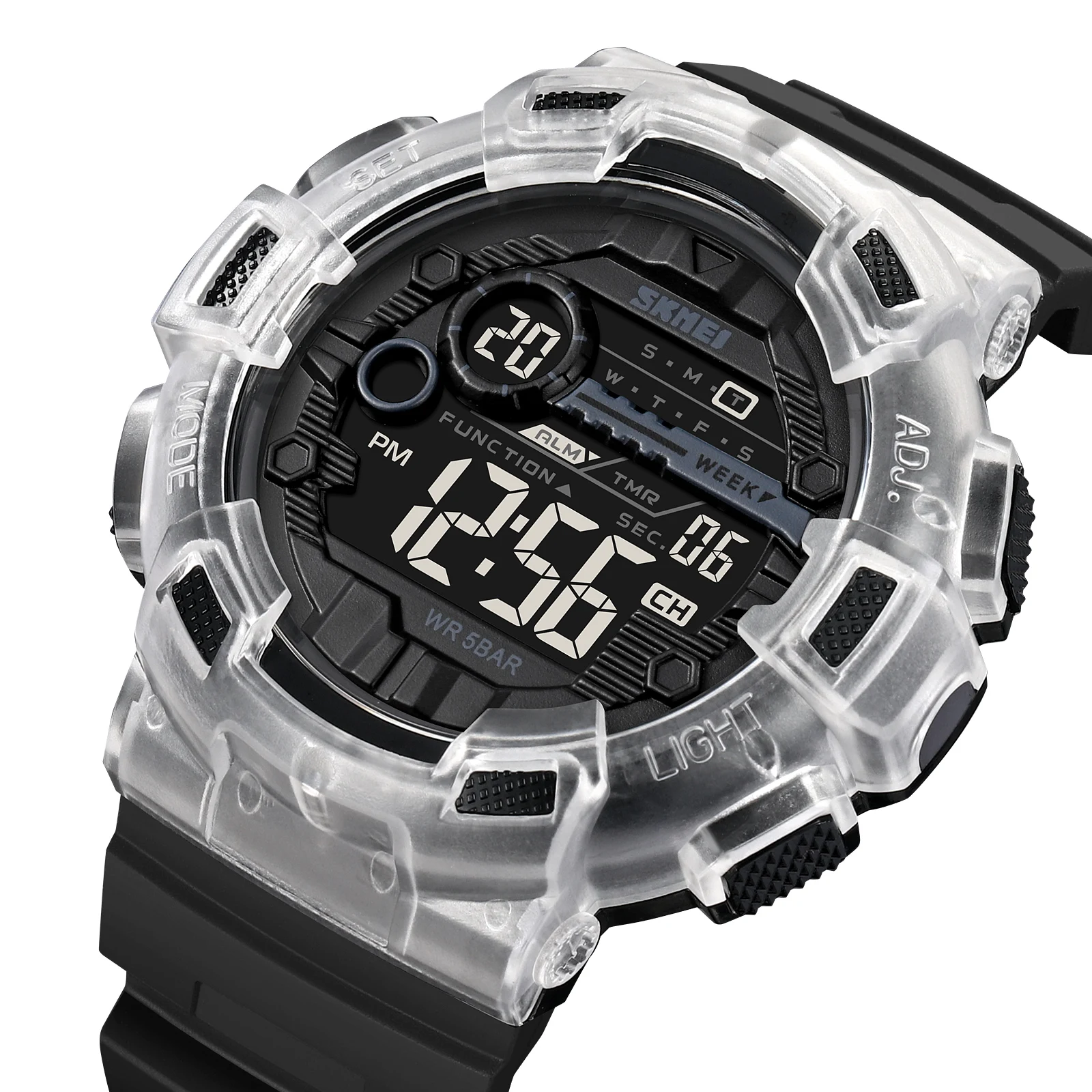 

SKMEI Outdoor Sports Watch Transparent Case Luminous Alarm Clock Waterproof Trend Teen Student Electronic Watch 2110