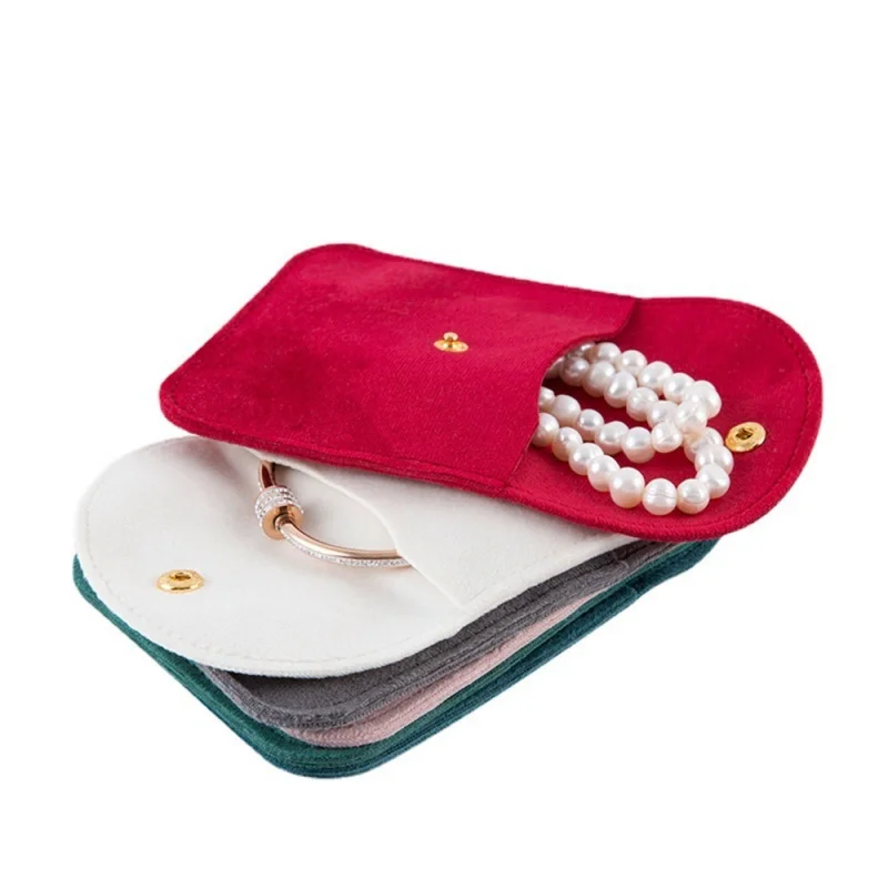 High Quality Velvet Jewelry Bag Snap Button Packing Bag Soft Velvet Pouch Portable Ring Earring Necklace Bracelet Storage Bag 6