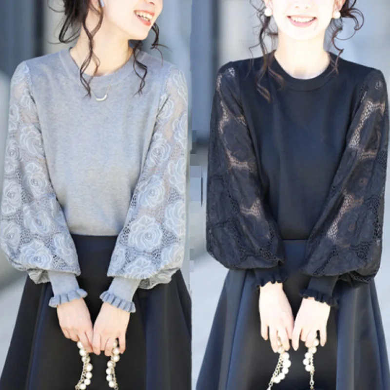 

Explosions in Autumn and Winter New Women's Long-sleeved Sweater Stitching Fake Two-piece Sweater Tops.