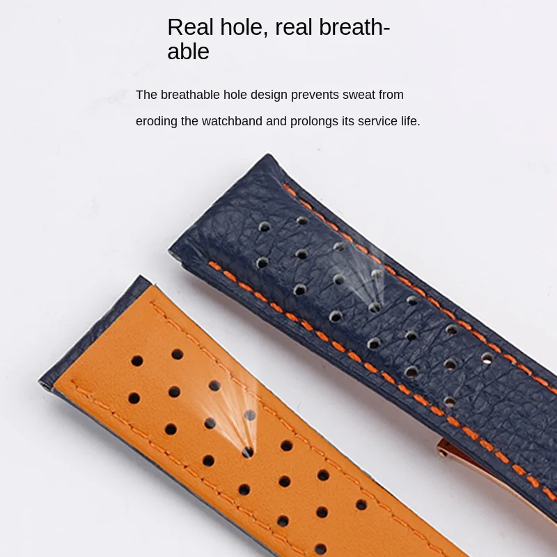Premium 22mm Breathable Cowhide Leather Men's Watch Strap