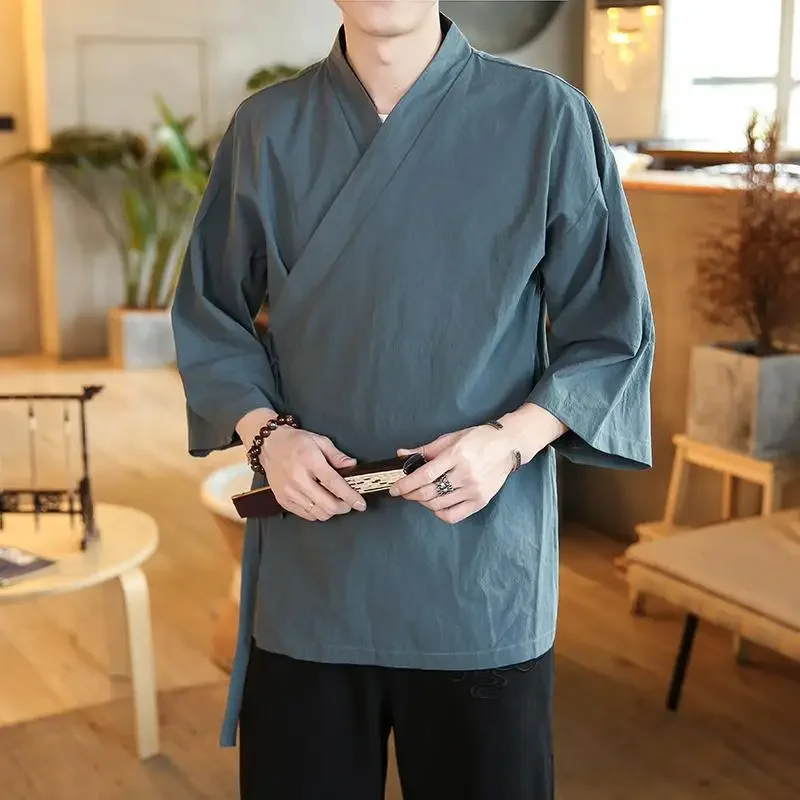 Solid Mens Kimono Japanese Streetwear Men Japan Clothing Shirt Blouse Korean Clothes Cardigan 5XL Summer japanese kimono japanese kimono cardigan japanese kimono shirt
