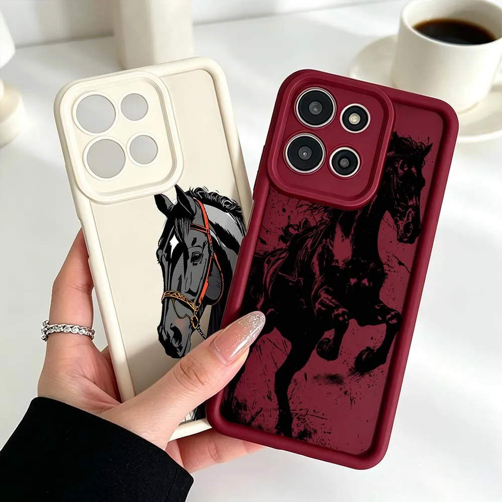 Black Running Horse Pattern Phone Case Cover with Fusion Eye Ladder Design