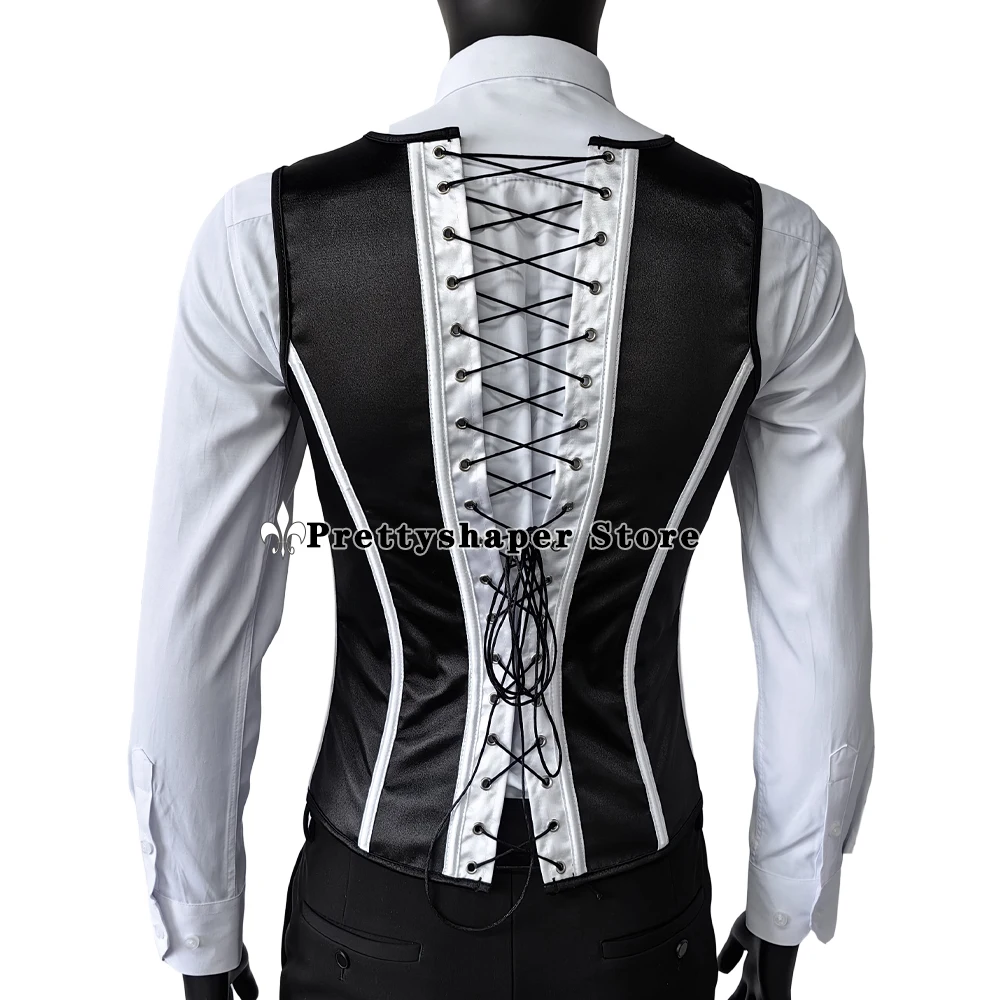 Tight Fitting Abdomen Corset Vest For Men Slimm Waist Vintage Black  Waistcoat Lace Up Boned Shaping Tops Wedding Stage Costume - AliExpress