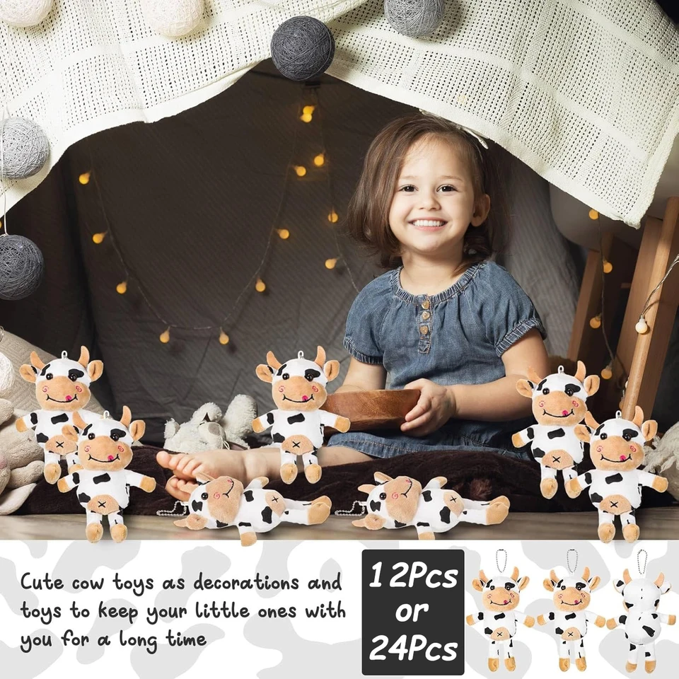 Llavero De Peluche Vaca Marrón Y Blanco – Colgante Suave De 13 Cm Con Placa Metálica, Regalo Original Para Bolso O Mochila