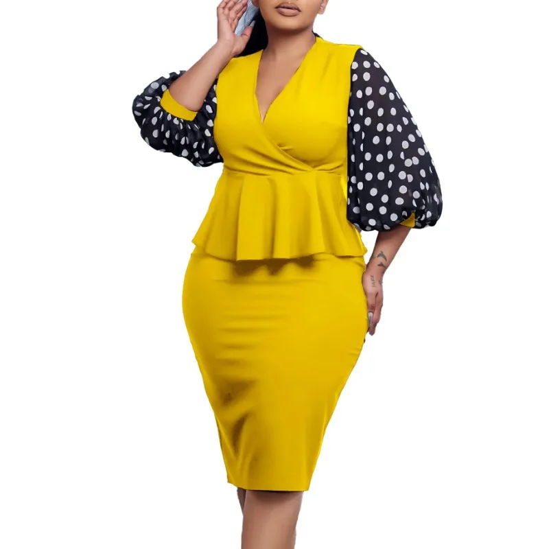 

2024 African Dresses for Women Summer African 3/4 Sleeve Polyester Print Puff Sleeve V-neck Party Evening Bodycon Dress S-3XL