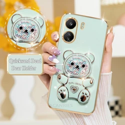 Luxury Plating Bear Holder Silicone Stand Case with Stand Cover for RedmiNote13 Pro plus (CZX Green)