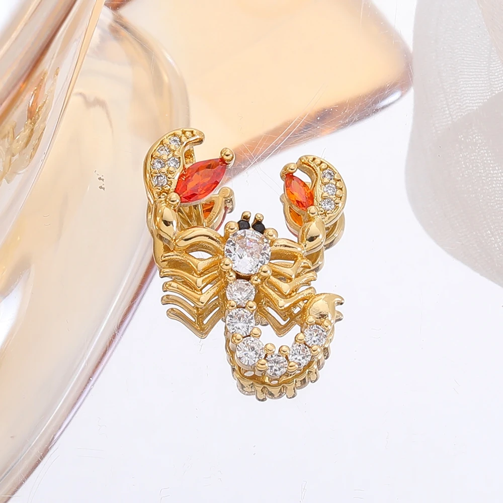Juya 18K echt vergoldeter Davidstern Libelle Leopardenkopf Skorpion Delphin Liebe Herz Blume Griechischer böser Blick Charms Zubehör – Detail 16
