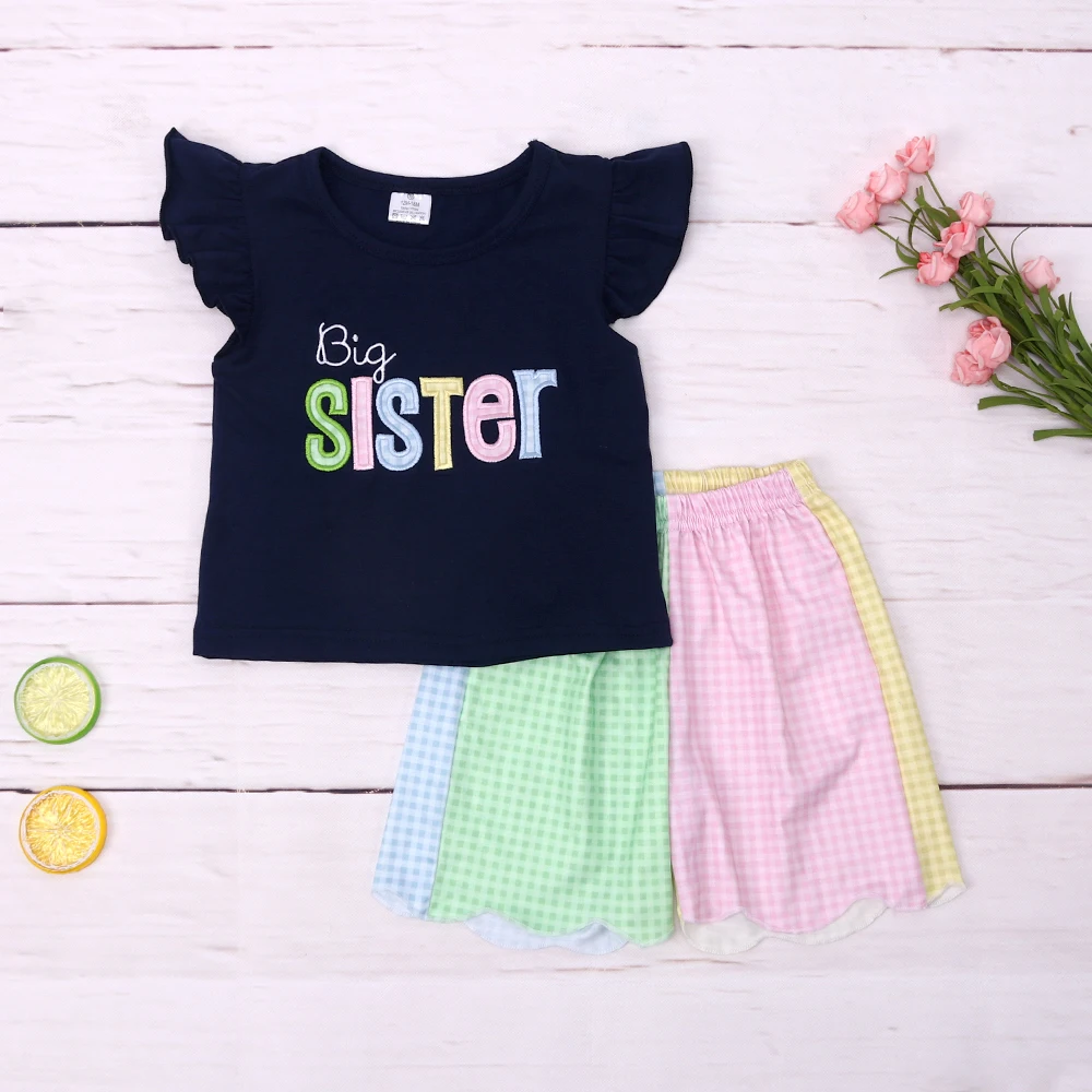 

Baby Girl Clothes Set 2pcs Cotton Suit Big Sister Embroidery Bodysuit Babi T-shirt Lattices Outfits Bluey Shorts 1-8T Toddler