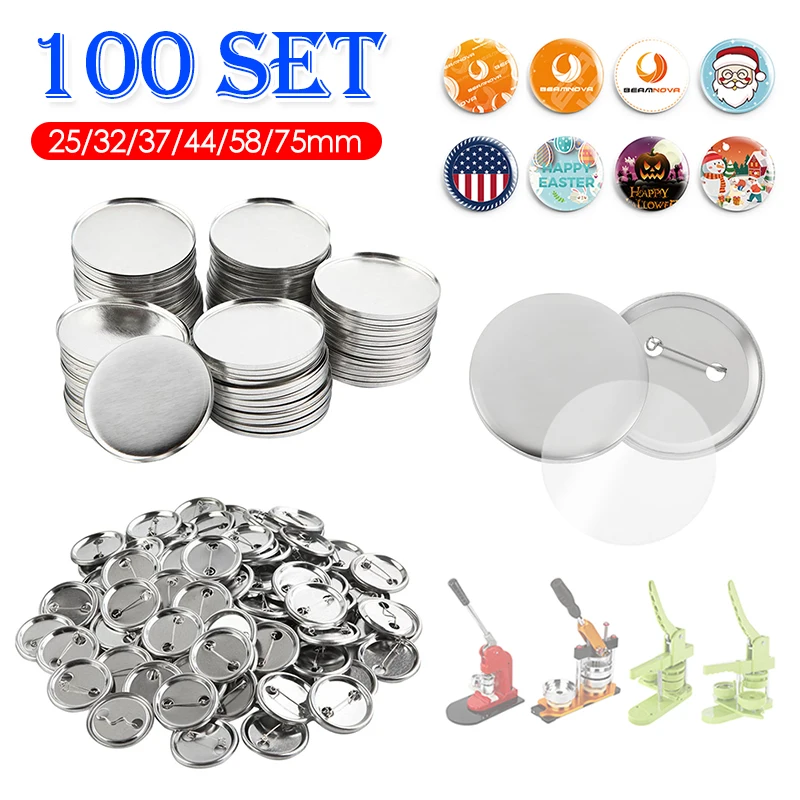Badge Parts 100Sets 25/32/37/44/58MM Round Badge Pin Button Maker Machine DIY Making Badge Parts Manual Punch Press Machine Consumables
