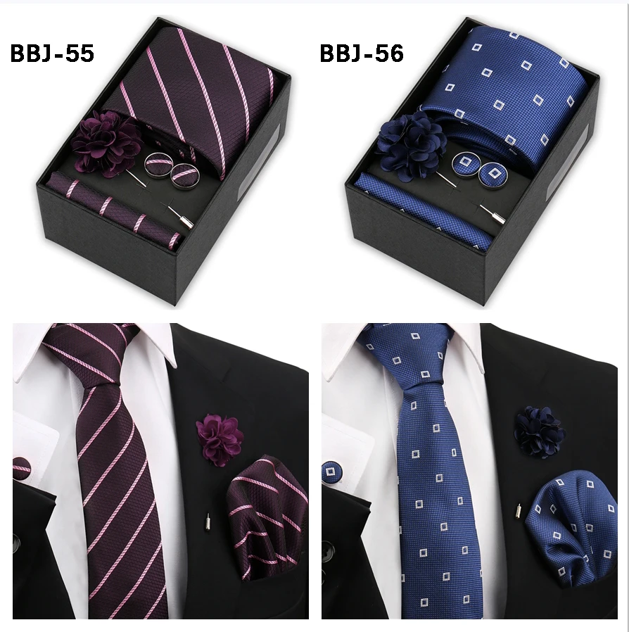 Marke Design Krawatte Taschentuch Manschettenknopf Clip Set Für Männer Seide Krawatte Urlaub Geschenk Box Blau Gold Anzug Zubehör Hochzeit Gravata – Detail 29
