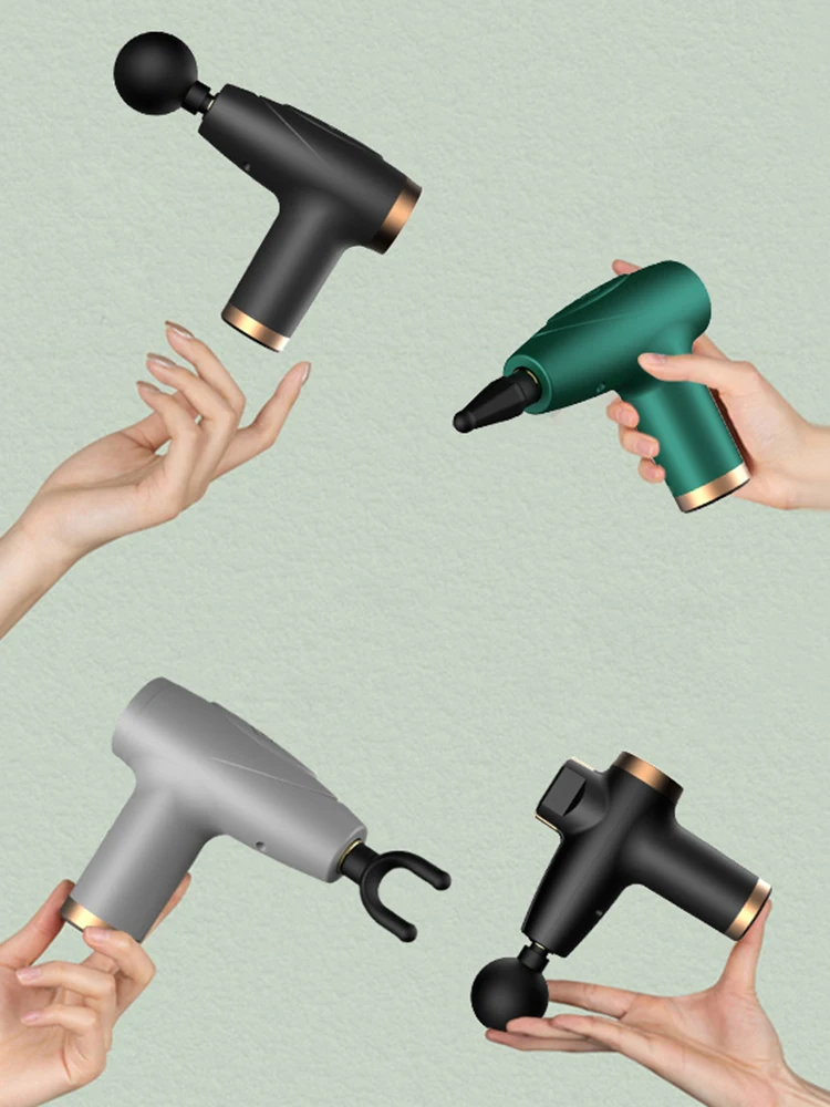 Schwarzes 4-Kopf-Mini-Faszien-Mehrstufen-Pistole zur Muskelentspannung, Massagegerät, tragbares Vibrationsmassagegerät_voghion.com