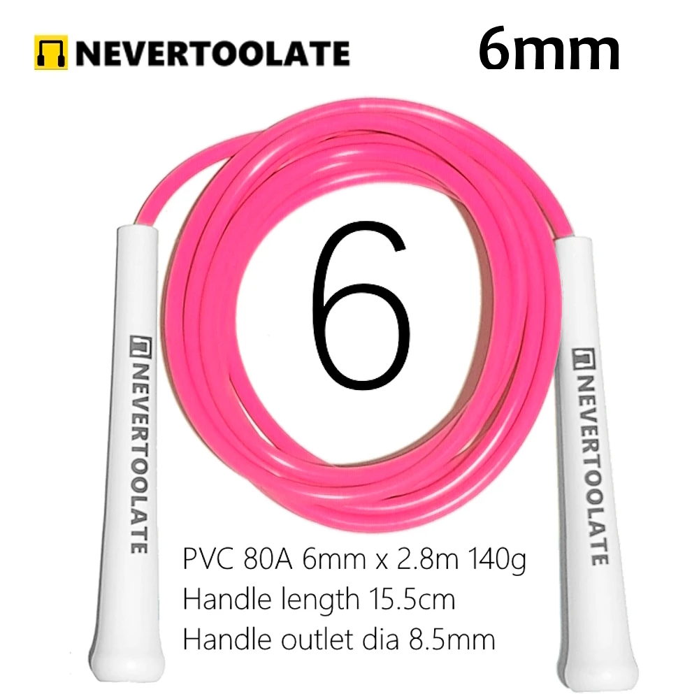 6mm thick PVC jump rope 140 gram 80A with core thread vinyl cord 15.5cm long handle hitt exercise fitness jump rope