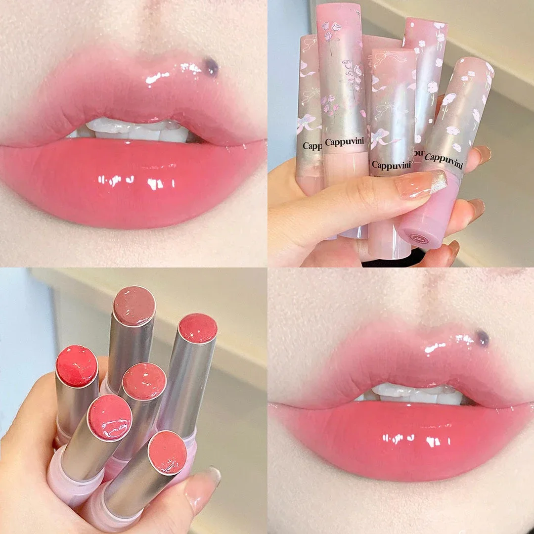 Floral Mirror Glass Solid Lip Gloss Water Light Round Tube Lipstick Clear Oil Jelly Lip Glaze Natural Nude Moisturizing Lip Tint 2