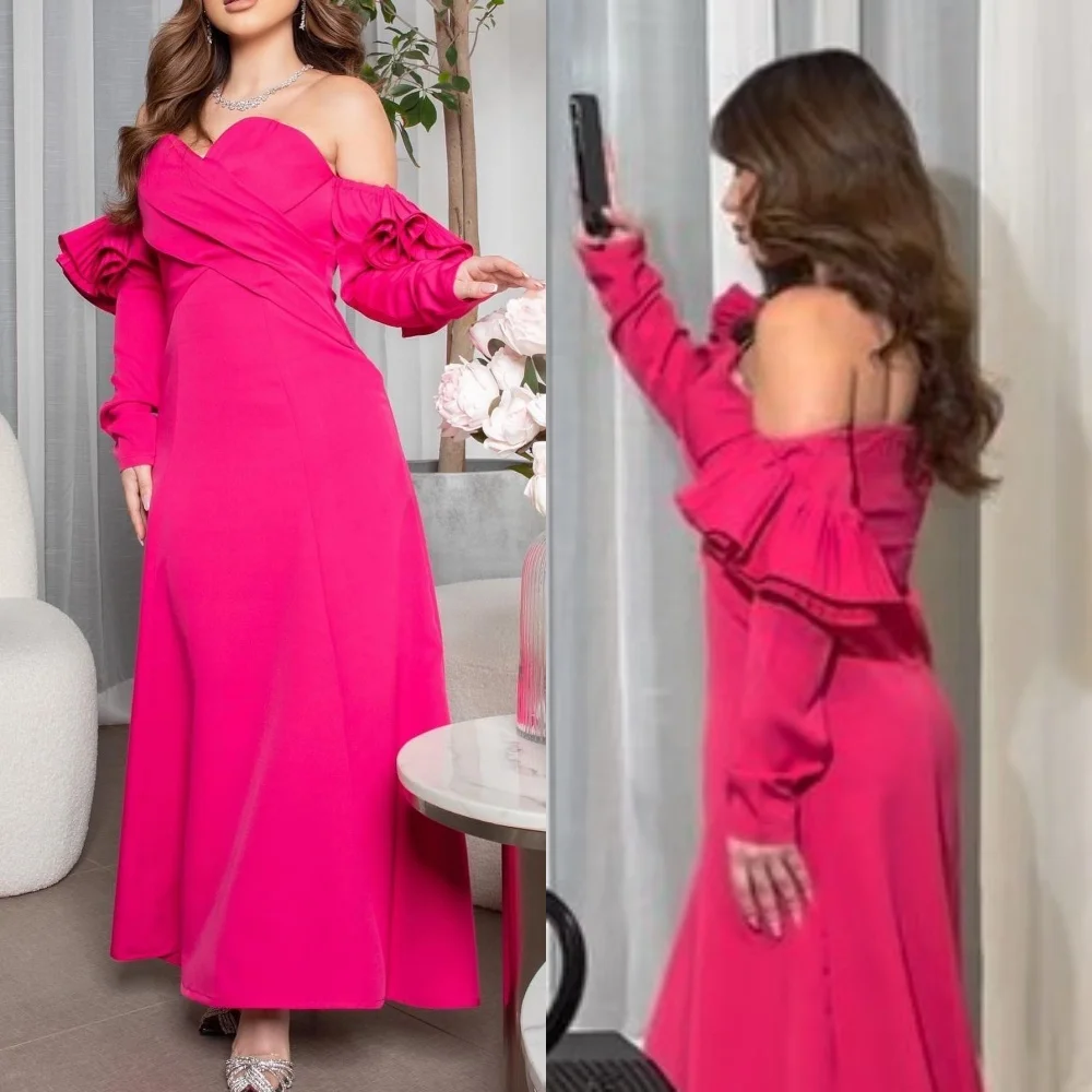 Jiayigong High Quality  Jersey Ruched Graduation A-line Off-the-shoulder Bespoke Occasion Gown Midi Dresses