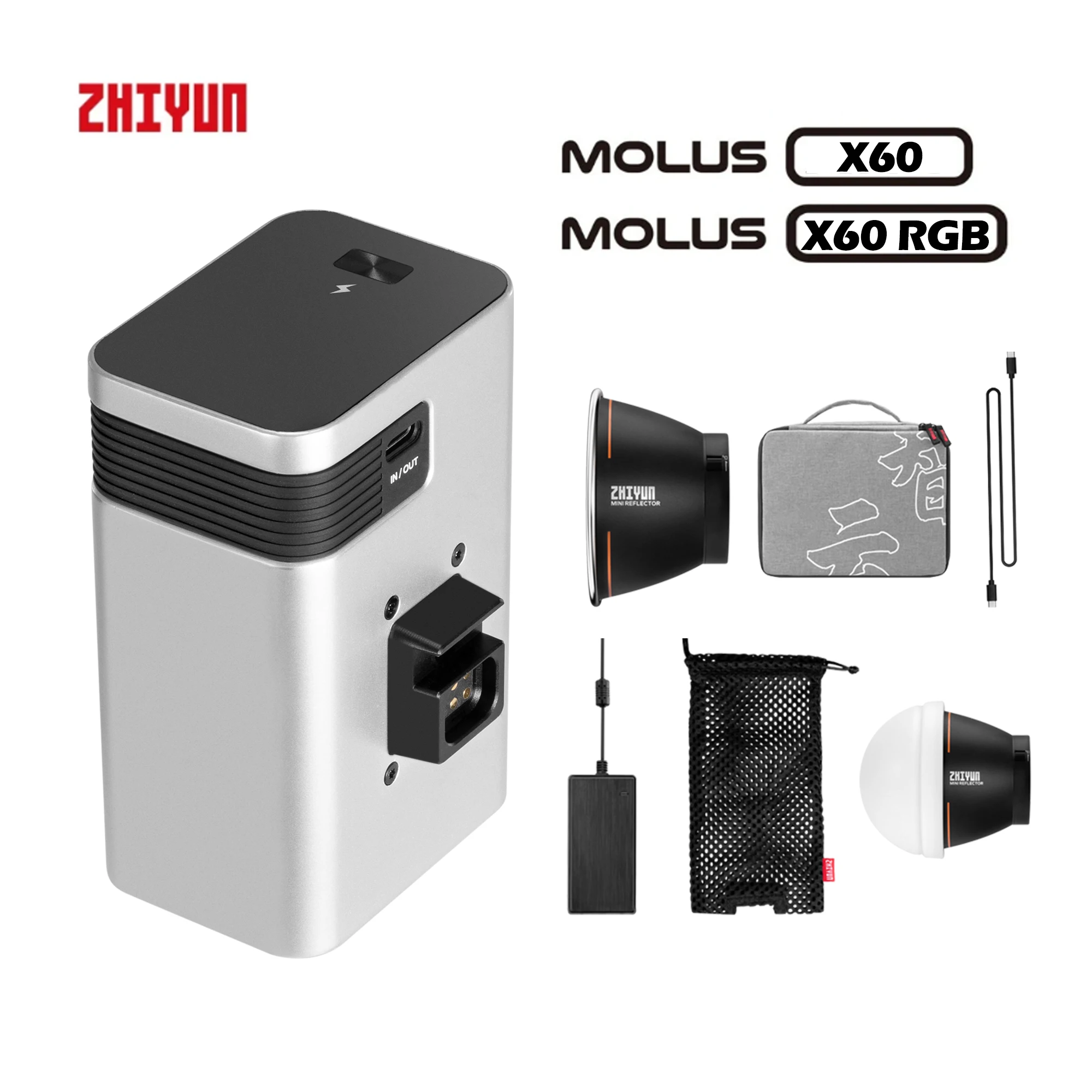 ZHIYUN Silicon Soft ball Handle Battery mini Reflector ZY Mount For MOLUS X60 X60RGB LED Light Photography Light Accessories