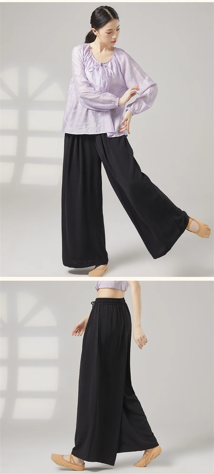 Frauen Lose Polyester Modern Dance Hose Praxis Hohe Taille Langlebig Klassische Tanz Hose Weiche Breite Bein Erwachsene Tanzen Kostüm – Detail 3