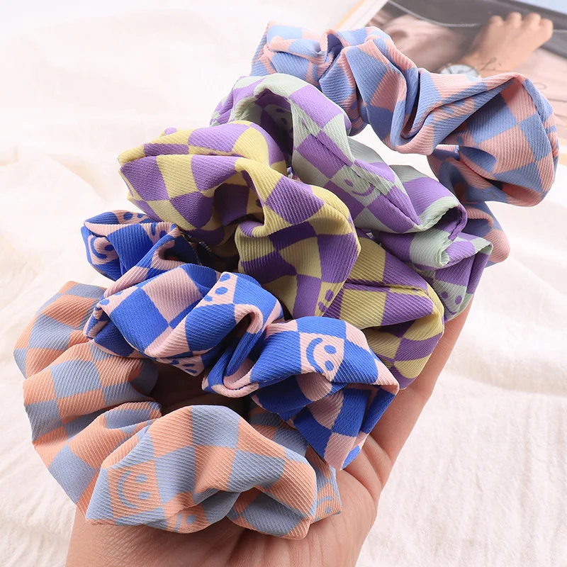 

Coloful Korean Plaid Scrunchie Elastic Hair Rubber Bands for Women Girl Holiday Headwear Ponytail Hair Accessories